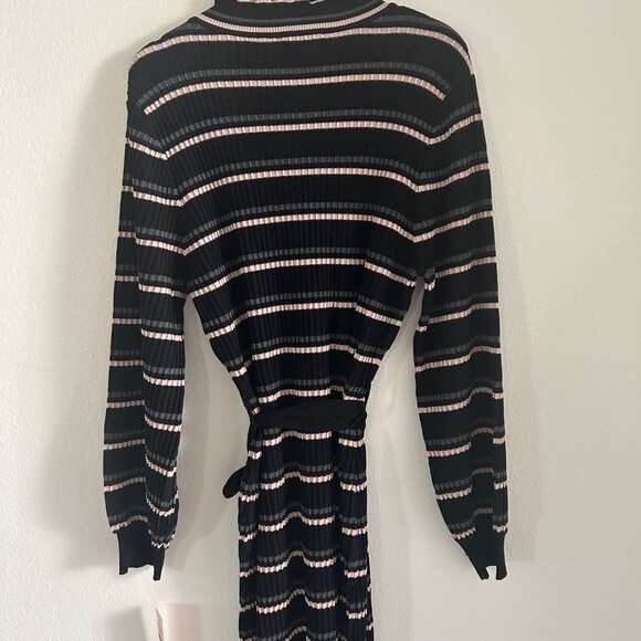 Nanette Lepore Dress Coco Mock Neck Striped Midi Sweater Ribbed Finish SZXL - Picture 7 of 10